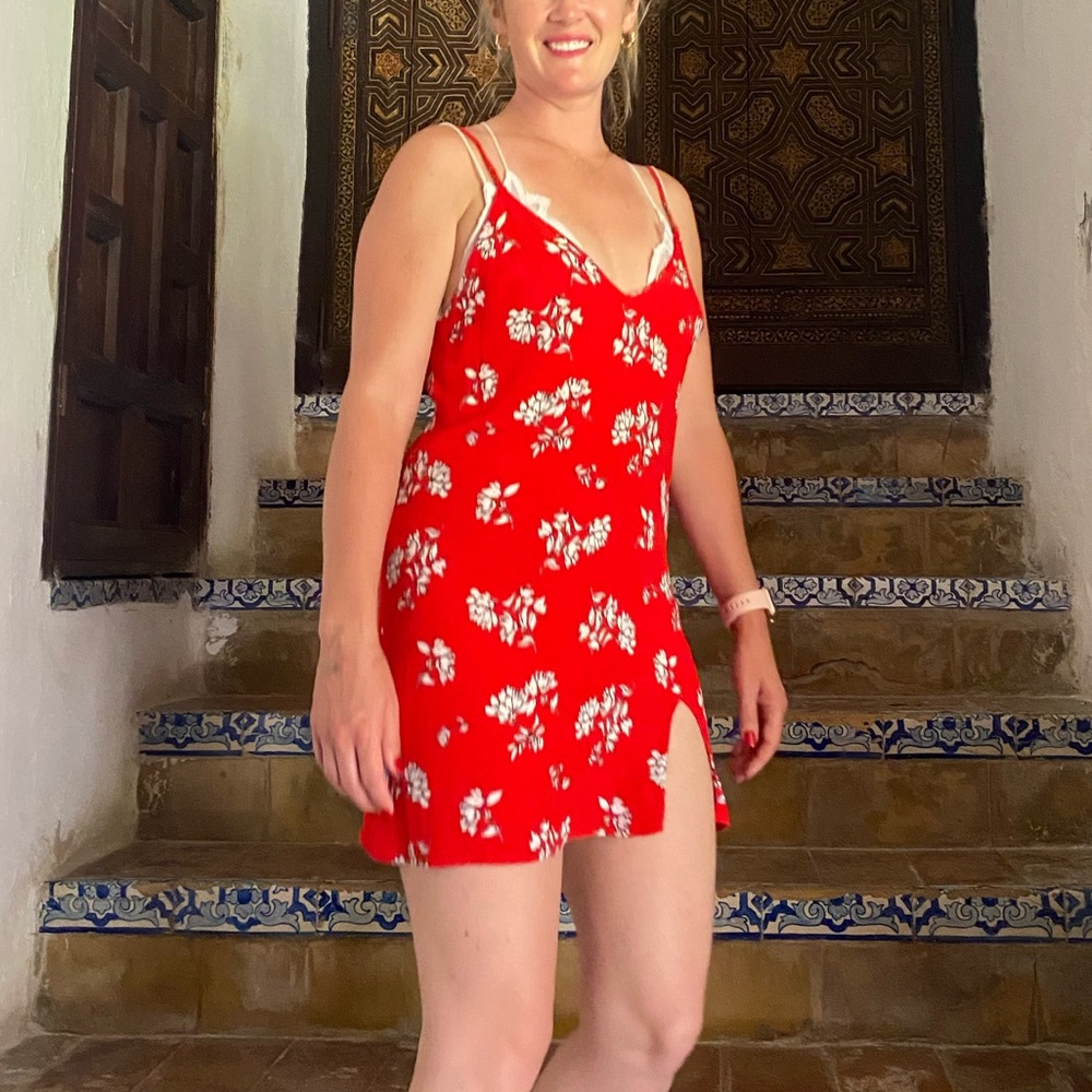 Red floral dress